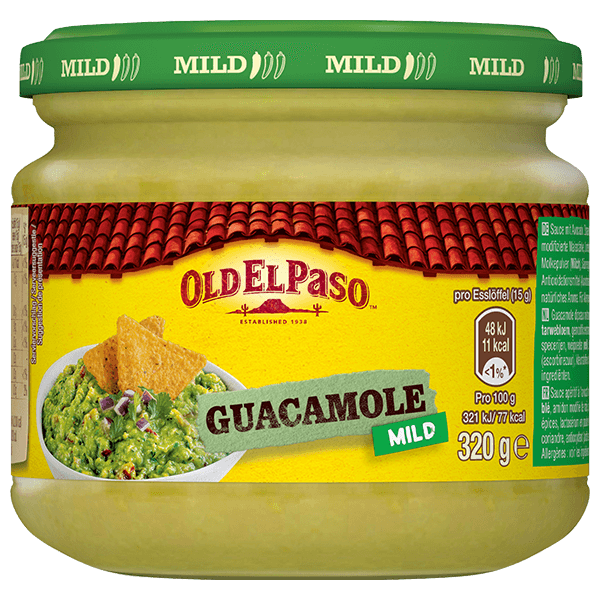 un pot en verre de trempette au guacamole douce Old El Paso, 320g
