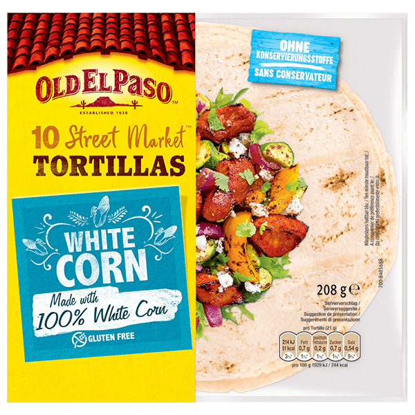 un paquet de tortillas de maïs blanc Old El Paso 10 Street Market, 208 g