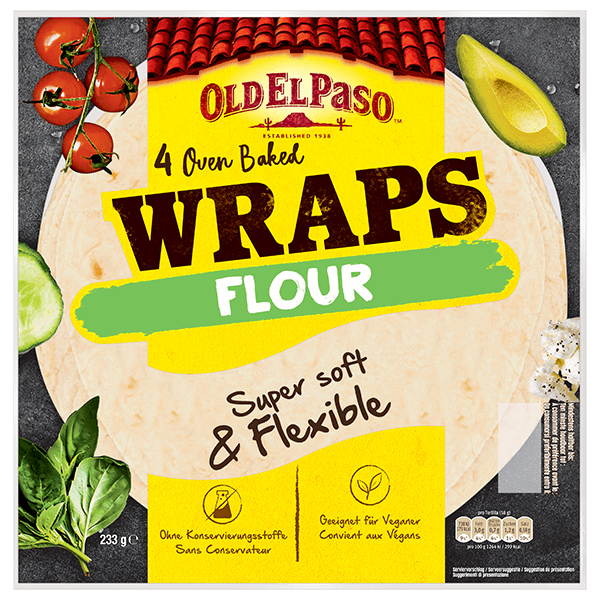 eine Packung Old El Paso 4 ofengebackene Mehlwraps