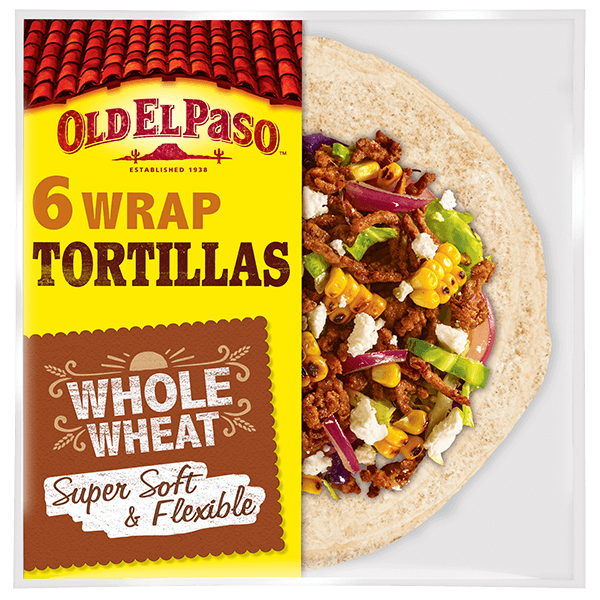 eine Packung Old El Paso Vollkorn-Tortillas, 6 Wraps, 350 g